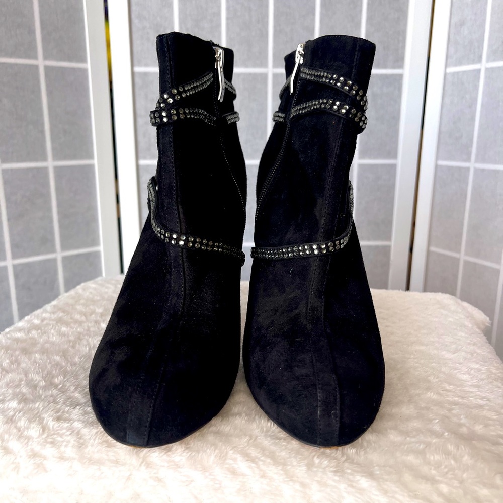 Vince Camuto Black Suede Leather Stiletto Ankle Booties, Sz 10 - Picture 3 of 5